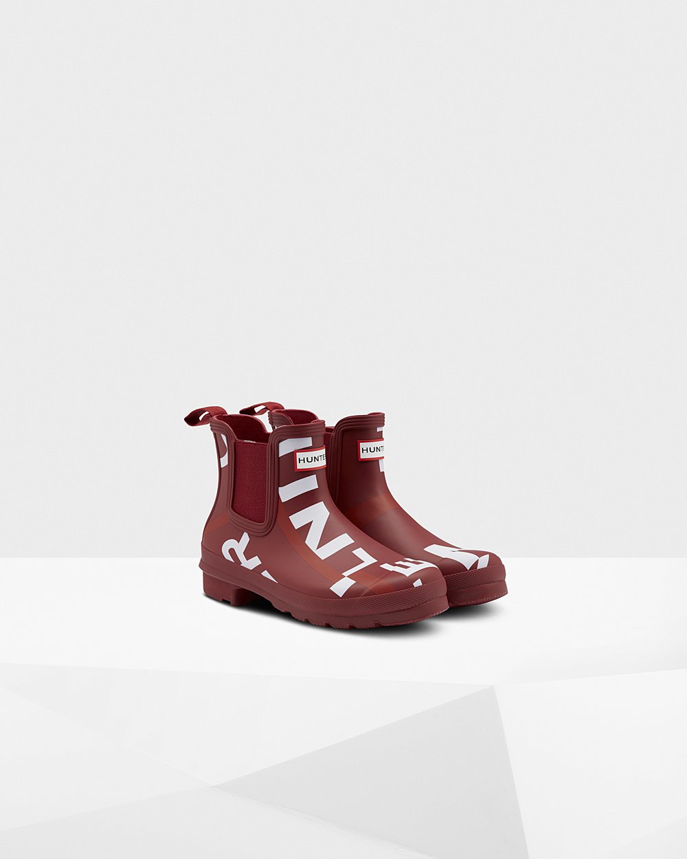 Hunter Mujer Original Exploded Logo - Botas Chelsea Gris Rojas - 475-MQOLFP